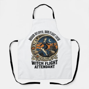 Witch flight attendant Halloween broom broke desig Apron