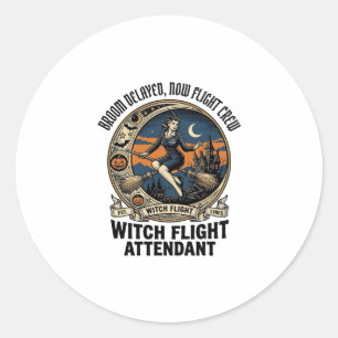 Witch flight attendant Halloween broom broke desig Classic Round Sticker