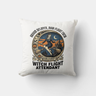 Witch flight attendant Halloween broom broke desig Cushion