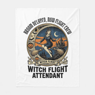 Witch flight attendant Halloween broom broke desig Fleece Blanket