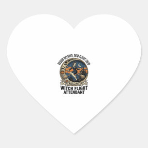 Witch flight attendant Halloween broom broke desig Heart Sticker