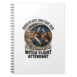 Witch flight attendant Halloween broom broke desig Notebook