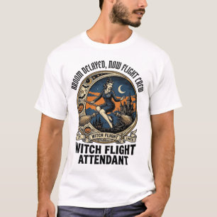 Witch flight attendant Halloween broom broke desig T-Shirt