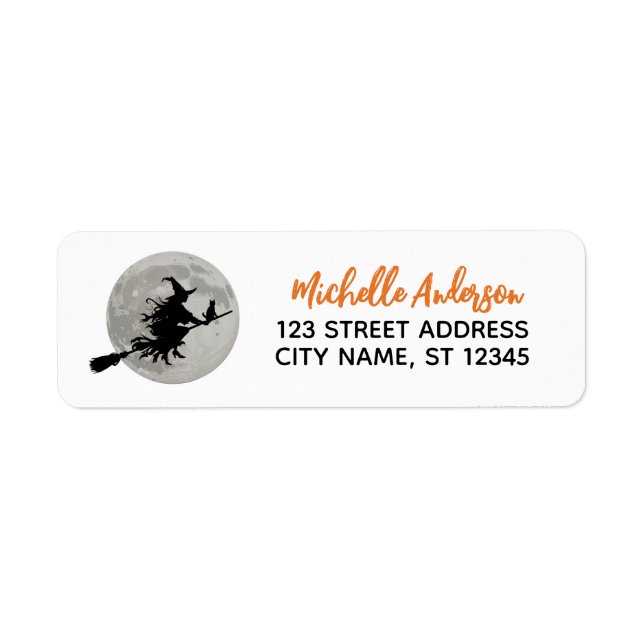 Witch Flying Across a Full Moon Return Address     Label (Front)
