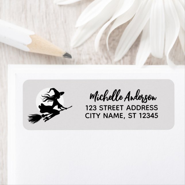 Witch Flying Across a Full Moon Return Address  Label (Insitu)