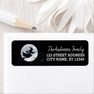 Witch Flying Across a Full Moon Return Address     Label
