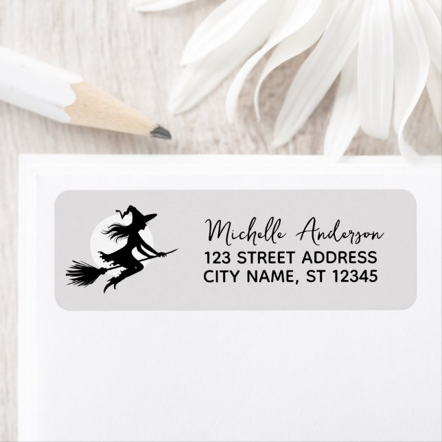 Witch Flying Across a Full Moon Return Address  Label (Insitu)