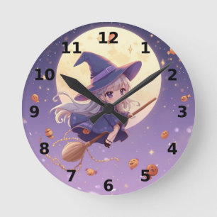 Witch Flying Across the Moon Halloween Wall Clock