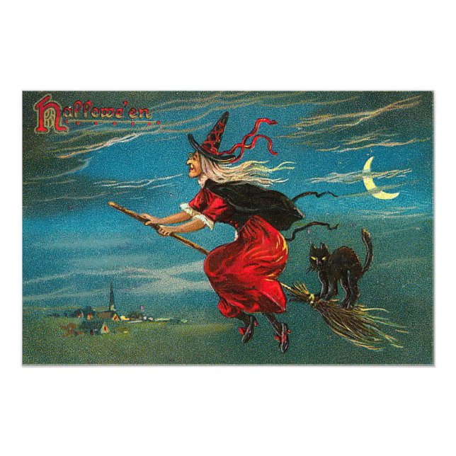 Witch Flying Black Cat Crescent Moon Photo Print (Front)
