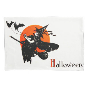 Witch Flying Broom Full Moon Bat Pillowcase