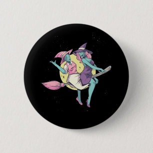 Witch Flying Broom Halloween Design 6 Cm Round Badge