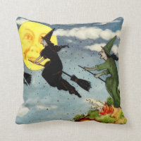 Witch Flying Broom Man In The Moon Sky