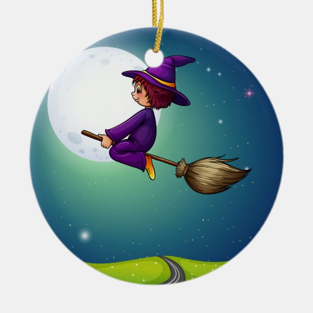 Witch flying ceramic tree decoration (Front)
