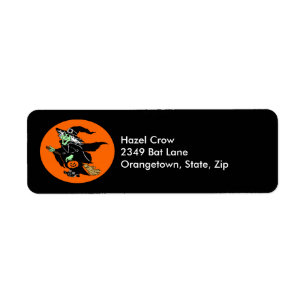 Witch Flying Halloween Oval Cartoon Address Labels