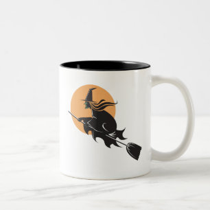 Witch Flying Halloween Two-Tone Coffee Mug