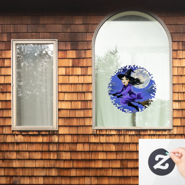 Witch flying of a broom - Wicca Halloween 7 (Home Window)