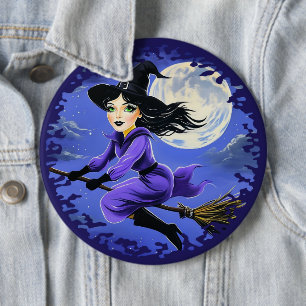 Witch flying of a broom - Wicca Halloween 7 6 Cm Round Badge