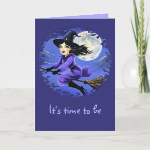 Witch flying of a broom - Wicca Halloween 7 Card