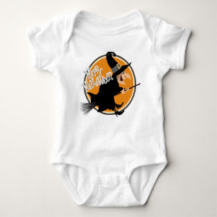 Witch Flying on Broomstick Happy Halloween Baby Bodysuit