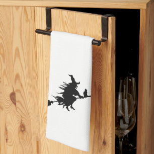 Witch Flying On Her Broom Tea Towel