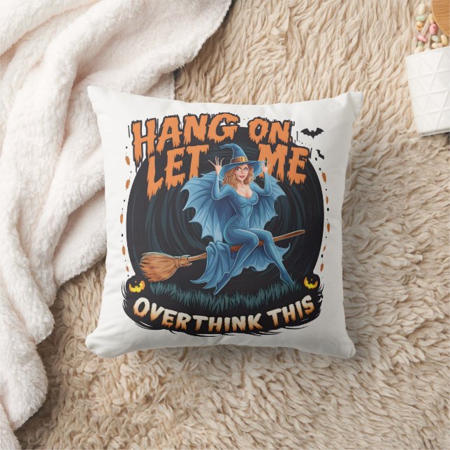 Witch flying over a spooky pumpkin patch at dusk cushion (Blanket)