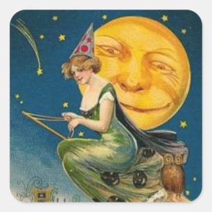 Witch Flying Past Moon - Halloween Sticker