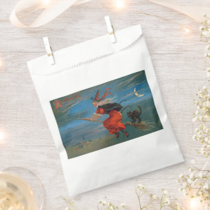 Witch Flying with Black Cat on Halloween Night Favour Bag