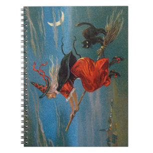 Witch Flying with Black Cat on Halloween Night  Notebook