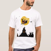 Witch Flying with Pumpkin Halloween Tee