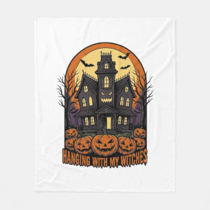 Witch Friends Halloween Haunted House Shirt_1 Fleece Blanket