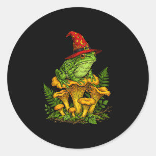Witch frog sitting on mushrooms halloween magic classic round sticker