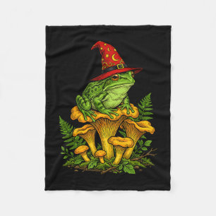 Witch frog sitting on mushrooms halloween magic fleece blanket