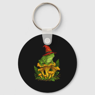 Witch frog sitting on mushrooms halloween magic key ring