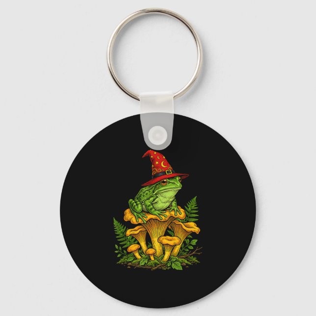 Witch frog sitting on mushrooms halloween magic key ring (Front)