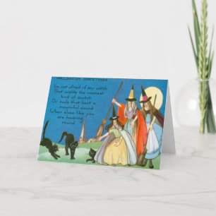 Witch Full Moon Black Cat Card