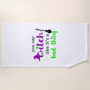 Witch Funny Halloween Beach Towel