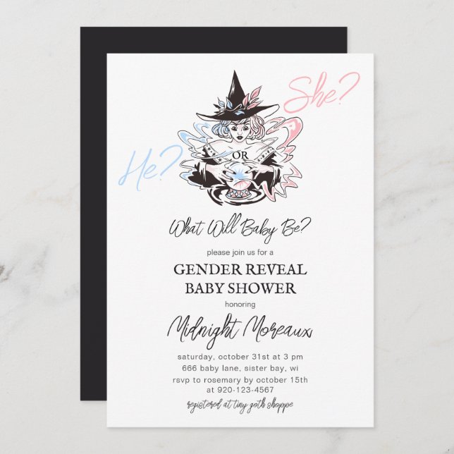Witch Gender Reveal Halloween Baby Shower  Invitation (Front/Back)