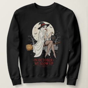 Witch Ghost Halloween Design – In October We Glow Sweatshirt