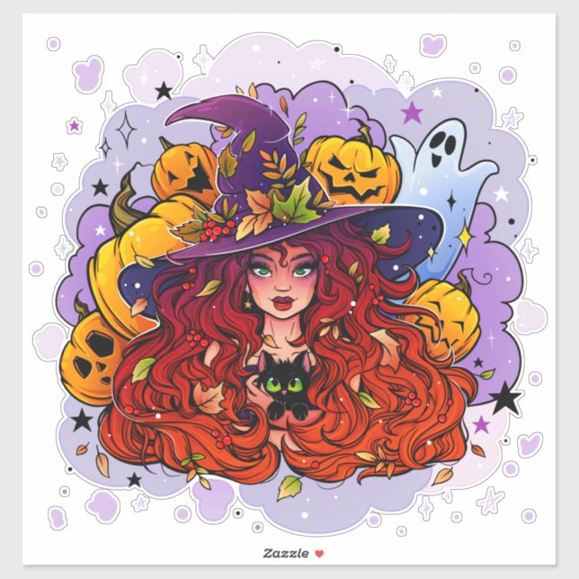 Witch, Ghost, Pumpkins and a Black Cat (Sheet)