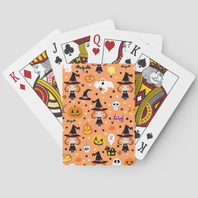 Witch Girl Halloween Pattern Playing Cards (Back)