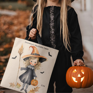 Witch Girl Personalised Halloween Candy Tote Bag