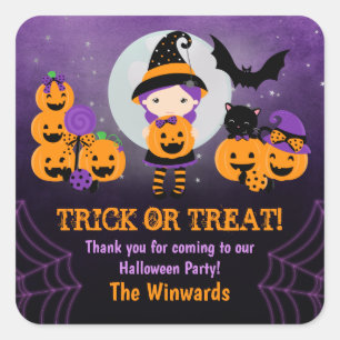 Witch Girl Pumpkins Halloween Party Square Sticker
