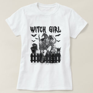 Witch Girl Vintage Western Graveyard Halloween T-Shirt