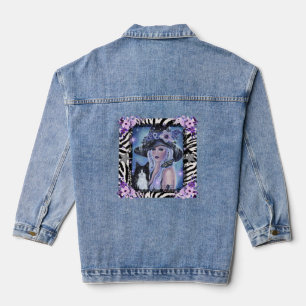Witch goddess floral art with cat by Renee Denim Jacket