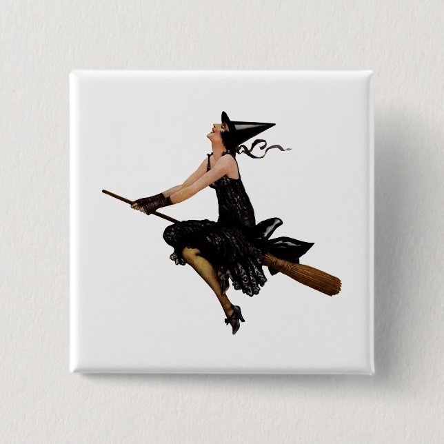Witch Goes Flying on a Broomstick 15 Cm Square Badge (Front)