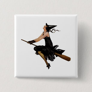 Witch Goes Flying on a Broomstick 15 Cm Square Badge