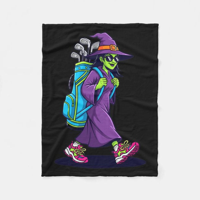 Witch Golf Halloween Costume Funny Retro Design Lo Fleece Blanket (Front)