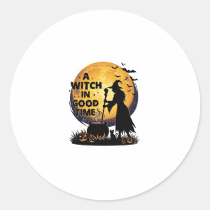Witch Good Time Halloween Moon Cauldron_1 Classic Round Sticker