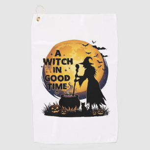 Witch Good Time Halloween Moon Cauldron_1 Golf Towel