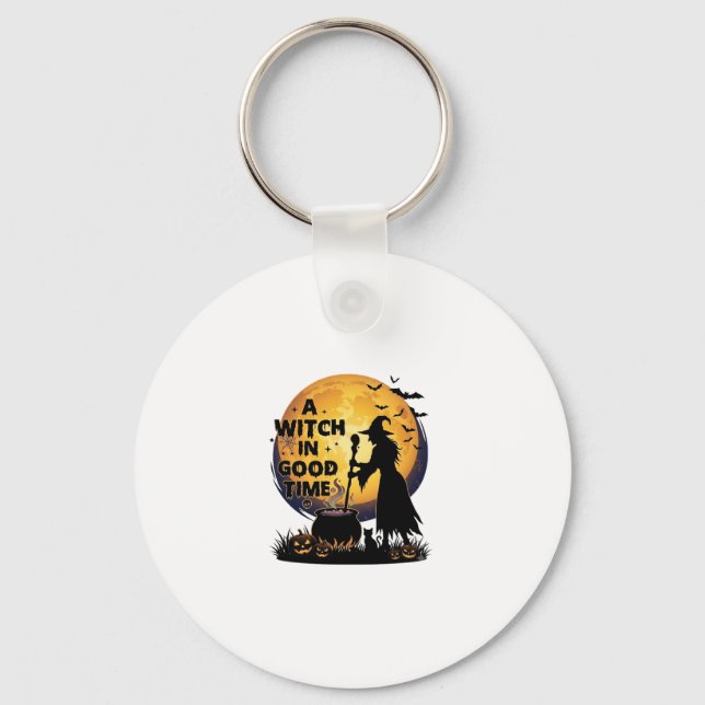 Witch Good Time Halloween Moon Cauldron_1 Key Ring (Front)